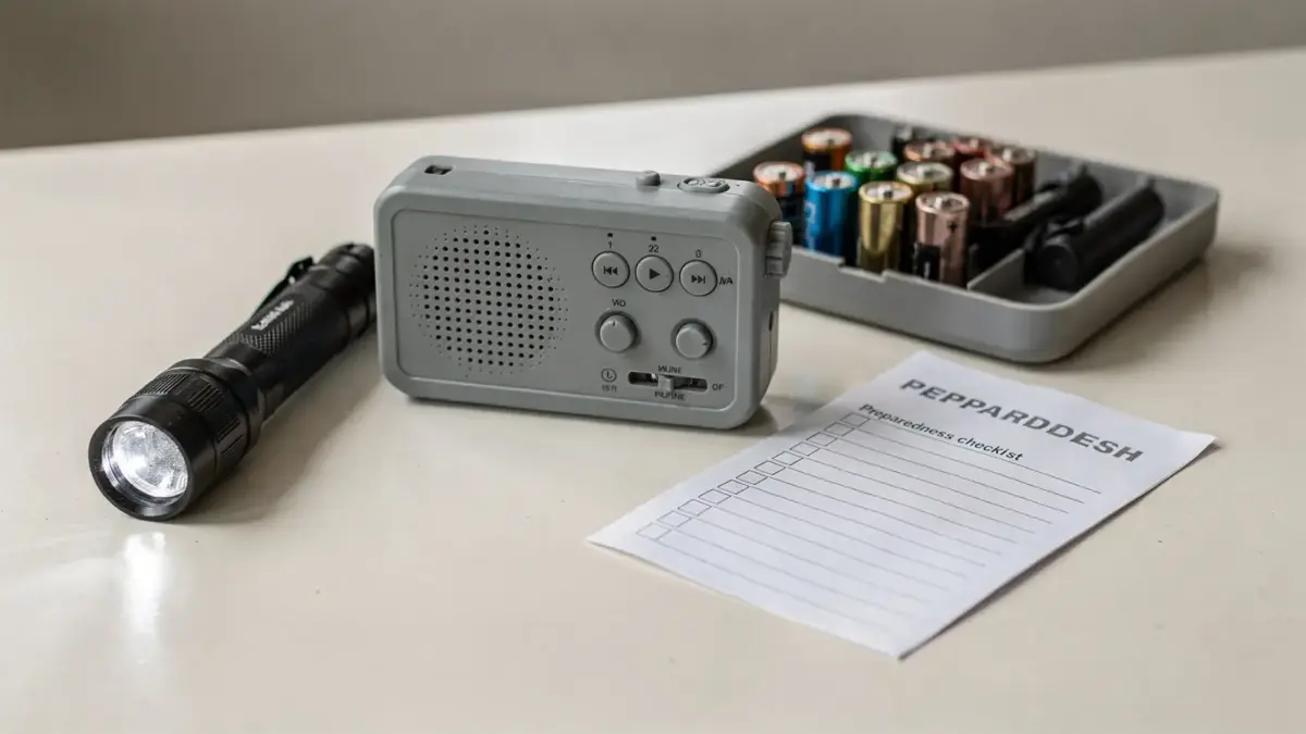 Backup-Radio mit Taschenlampe und Batterien für die Krisenvorsorge